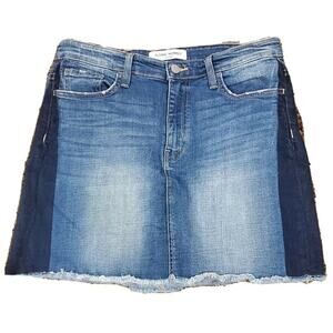 Flying Monkey Tuxedo Metal Moon Mini Skirt Two-Tone Denim Skirt sz S 29 Raw Hem